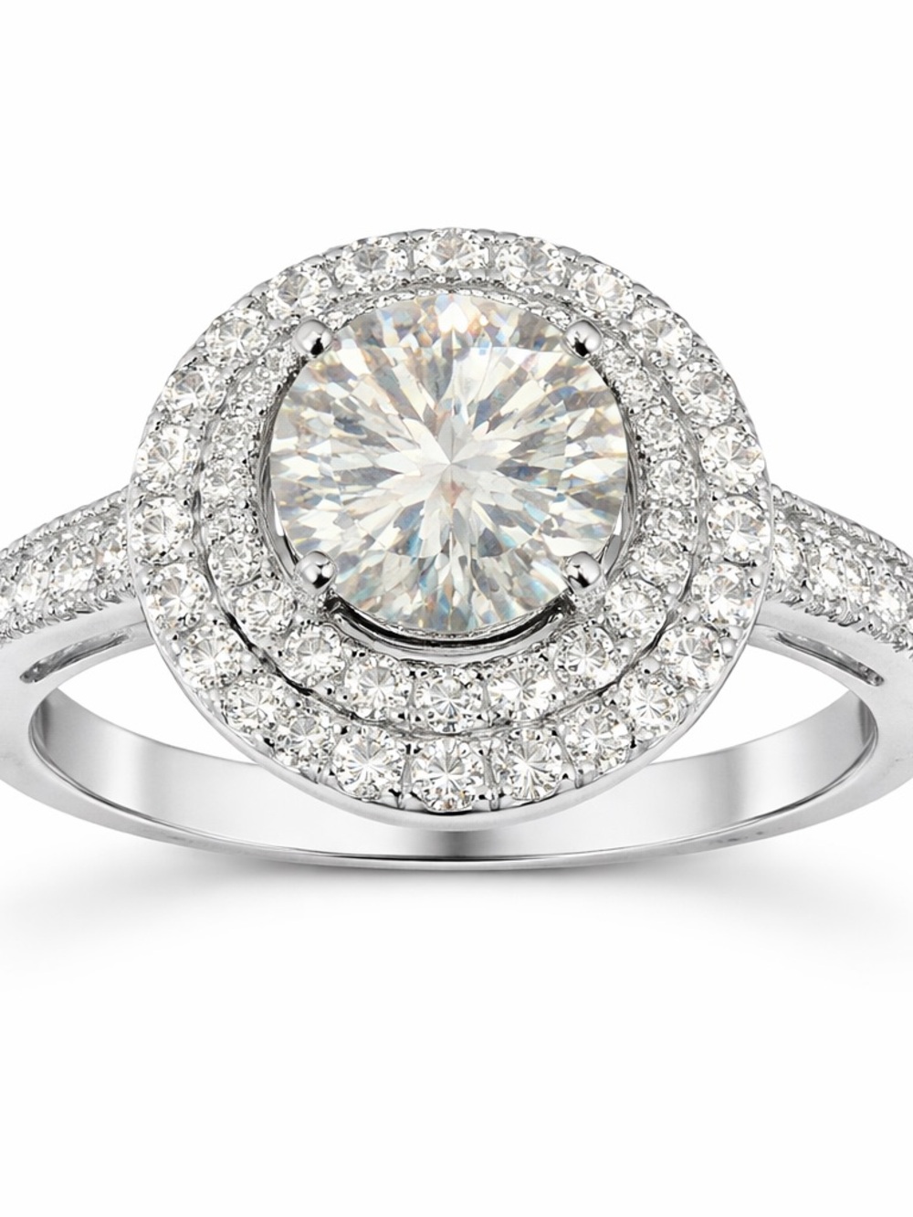 Charter Club Silver-Tone Double Halo Crystal Ring – Round Center, Pavé Band
